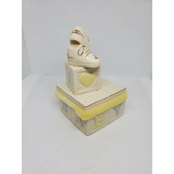Lenox Porcelain “First Precious Steps” Trinket Box | Baby Blocks & Shoes - Picture 3 of 12